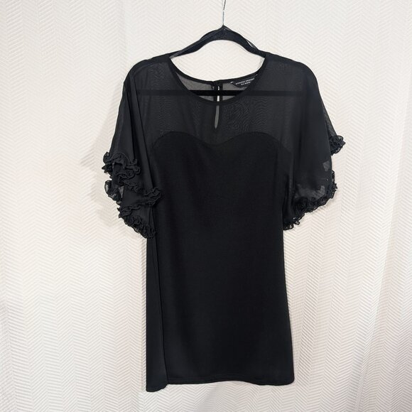 Dorothy Perkins Black Sheer Panel Mini Dress Ruffle Sleeve US 6 8 whimsigoth - Picture 6 of 16